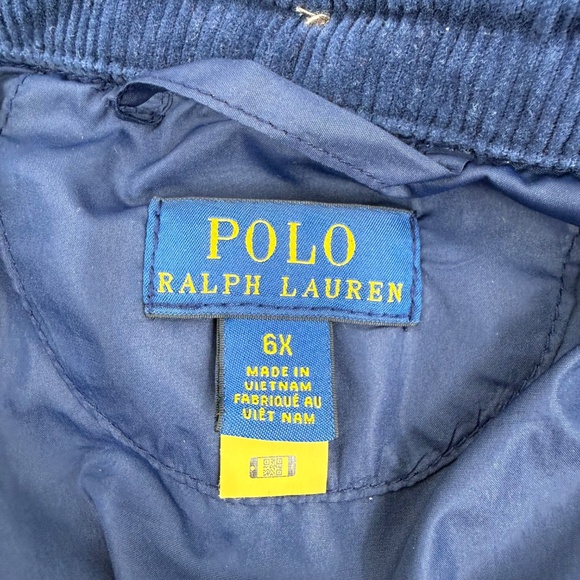Polo Ralph Lauren Jacket Child Size 6X Blue Hooded Diamond Quilted Corduroy Trim - Picture 12 of 16